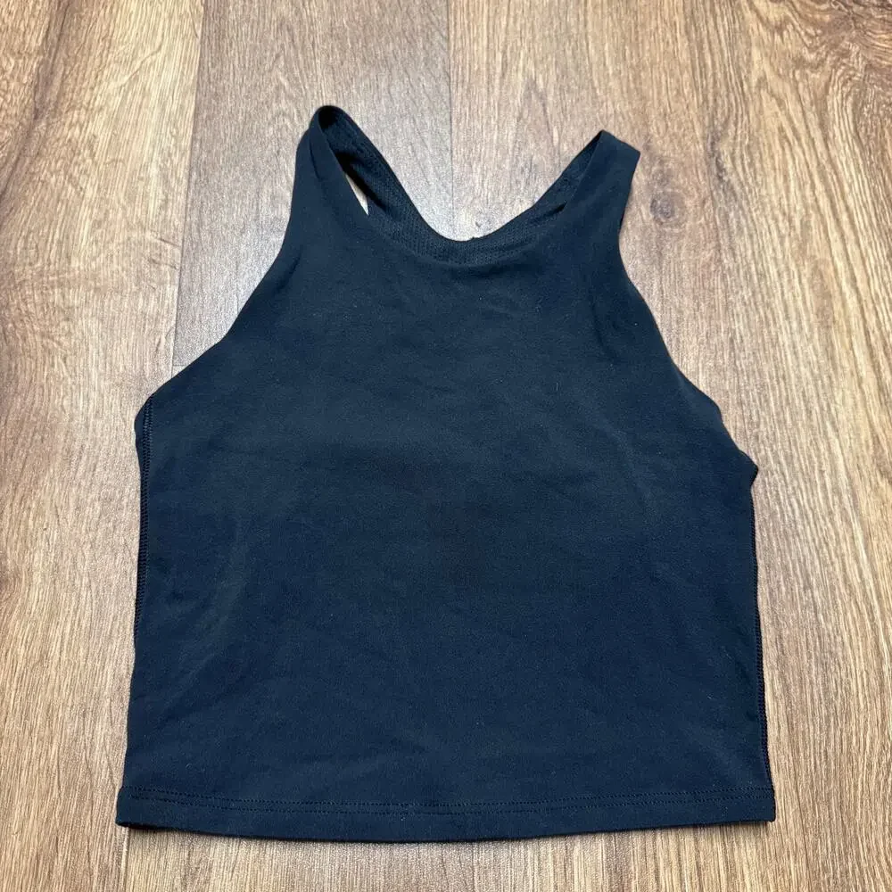 Athleta Girl Long Line Sports Bra Tank Solid Black Yoga Top Size M/8-10 Medium